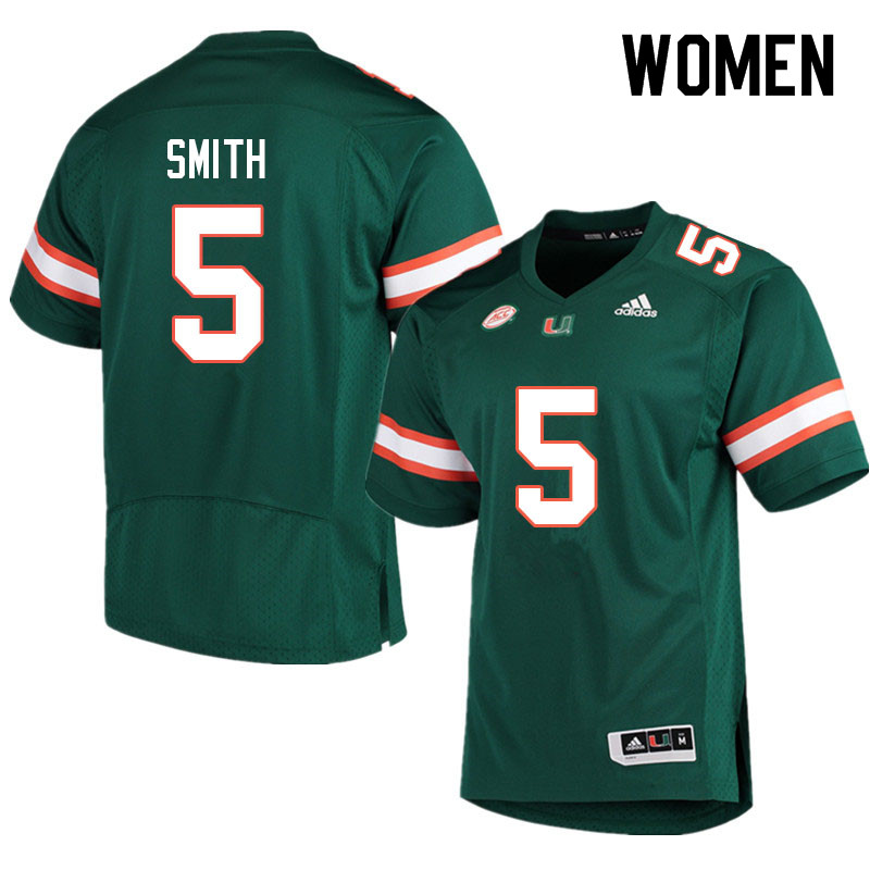 Women #5 Key'Shawn Smith Miami Hurricanes College Football Jerseys Sale-Green